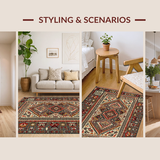 Ultra Soft Area Rug, Non Slip, Stain Resistant, Washable Area Rugs for Living Room, Bedroom, Artisanal Warm Toned Pattern(Red)