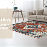 Ultra Soft Area Rug, Non Slip, Stain Resistant, Washable Area Rugs for Living Room, Bedroom, Elegant Distressed Medallion Design(Red)