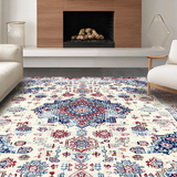 Ultra Soft Area Rug, Non Slip, Stain Resistant, Washable Area Rugs for Living Room, Bedroom, Chic Colorful Tiled Medallion Style(White)