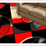 Ultra Soft Area Rug, Non Slip, Stain Resistant, Washable Area Rugs for Living Room, Bedroom, Bold Retro Circular Music Motif(Black)