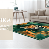 Ultra Soft Area Rug, Non Slip, Stain Resistant, Washable Area Rugs for Living Room, Bedroom, Vintage Botanical Tiger Aesthetic(Green)