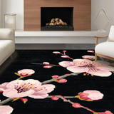 Ultra Soft Area Rug, Non Slip, Stain Resistant, Washable Area Rugs for Living Room, Bedroom, Rustic Black Cherry Blossom Artistry(Black)