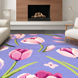 Ultra Soft Area Rug, Non Slip, Stain Resistant, Washable Area Rugs for Living Room, Bedroom, Charming Seasonal Floral Arrangement Style(Purple)