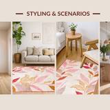 Ultra Soft Area Rug, Non Slip, Stain Resistant, Washable Area Rugs for Living Room, Bedroom, Rustic Tiled Leaf Arrangement(Pink)