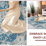 Ultra Soft Area Rug, Non Slip, Stain Resistant, Washable Area Rugs for Living Room, Bedroom, Elegant Vintage Pastel Motif(Blue)