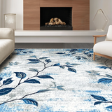 Ultra Soft Area Rug, Non Slip, Stain Resistant, Washable Area Rugs for Living Room, Bedroom, Charming Floral Ogee Motif(Blue)