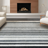 Ultra Soft Area Rug, Non Slip, Stain Resistant, Washable Area Rugs for Living Room, Bedroom, Stylish Striped Doormat Layering Rug, Non Slip(Black)