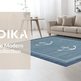 Ultra Soft Area Rug, Non Slip, Stain Resistant, Washable Area Rugs for Living Room, Bedroom, Elegant Anchor Patterned Aesthetic(Blue)