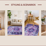Ultra Soft Area Rug, Non Slip, Stain Resistant, Washable Area Rugs for Living Room, Bedroom, Eclectic Vintage Floral Ensemble(Purple)