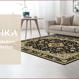 Ultra Soft Area Rug, Non Slip, Stain Resistant, Washable Area Rugs for Living Room, Bedroom, Chic Black and Gold Motif(Black)