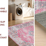 Ultra Soft Area Rug, Non Slip, Stain Resistant, Washable Area Rugs for Living Room, Bedroom, Chic Vintage Geometric Composition(Pink)