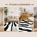 Ultra Soft Area Rug, Non Slip, Stain Resistant, Washable Area Rugs for Living Room, Bedroom, Elegant Black and White Striped Outdoor Rug for Contemporary Decor(Black)