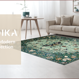 Ultra Soft Area Rug, Non Slip, Stain Resistant, Washable Area Rugs for Living Room, Bedroom, Distinctive Forest Green Insect Motif(Green)