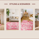 Ultra Soft Area Rug, Non Slip, Stain Resistant, Washable Area Rugs for Living Room, Bedroom, Coquette Pink Tiled Motif(Pink)