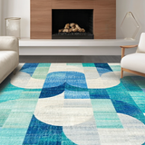 Ultra Soft Area Rug, Non Slip, Stain Resistant, Washable Area Rugs for Living Room, Bedroom, Chic Scallops Ribbon Artistic Bow Modern Curved Detailing(Blue)