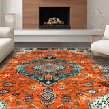Ultra Soft Area Rug, Non Slip, Stain Resistant, Washable Area Rugs for Living Room, Bedroom, Elegant Distressed Round Geometric Design(Orange)