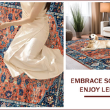 Ultra Soft Area Rug, Non Slip, Stain Resistant, Washable Area Rugs for Living Room, Bedroom, Rustic Vintage Ethnic Floral Design(Red)