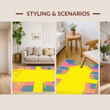 Ultra Soft Area Rug, Non Slip, Stain Resistant, Washable Area Rugs for Living Room, Bedroom, Bright Playful Linear Visuals(Yellow)