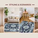 Ultra Soft Area Rug, Non Slip, Stain Resistant, Washable Area Rugs for Living Room, Bedroom, Rustic Ogee Pattern in Blue Hues(Blue)