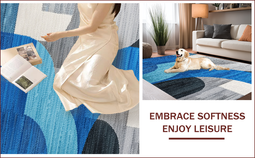 Ultra Soft Area Rug, Non Slip, Stain Resistant, Washable Area Rugs for Living Room, Bedroom, Modern Abstract Grey Blue Living Room Rug(Blue) - ODIKA