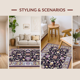 Ultra Soft Area Rug, Non Slip, Stain Resistant, Washable Area Rugs for Living Room, Bedroom, Vibrant Floral Accents on Beige(Purple)
