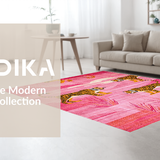 Ultra Soft Area Rug, Non Slip, Stain Resistant, Washable Area Rugs for Living Room, Bedroom, Contemporary Wildlife Illustrative Design(Pink)