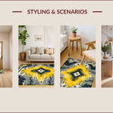 Ultra Soft Area Rug, Non Slip, Stain Resistant, Washable Area Rugs for Living Room, Bedroom, Vintage Tribal Grey and Yellow Living Room Rug(Black)