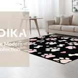 Ultra Soft Area Rug, Non Slip, Stain Resistant, Washable Area Rugs for Living Room, Bedroom, Cute Cartoonish Paw Flare(Black)
