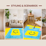 Ultra Soft Area Rug, Non Slip, Stain Resistant, Washable Area Rugs for Living Room, Bedroom, Charming Happy Face Interactive Design(Blue)