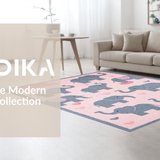 Ultra Soft Area Rug, Non Slip, Stain Resistant, Washable Area Rugs for Living Room, Bedroom, Rustic Vintage Elephant Graphic(Pink)