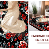 Ultra Soft Area Rug, Non Slip, Stain Resistant, Washable Area Rugs for Living Room, Bedroom, Gothic Rose Floral Elegance(Black)