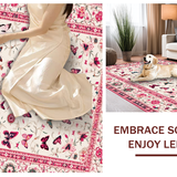 Ultra Soft Area Rug, Non Slip, Stain Resistant, Washable Area Rugs for Living Room, Bedroom, Whimsical Insect Floral Composition(Ivory)