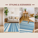 Ultra Soft Area Rug, Non Slip, Stain Resistant, Washable Area Rugs for Living Room, Bedroom, Rustic Textured Ivory Patterns(Blue)