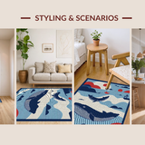 Ultra Soft Area Rug, Non Slip, Stain Resistant, Washable Area Rugs for Living Room, Bedroom, Vibrant Oceanic Animal Pattern(Blue)