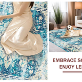 Ultra Soft Area Rug, Non Slip, Stain Resistant, Washable Area Rugs for Living Room, Bedroom, Trendy Ivory Artful Symmetrical Elements(Blue)