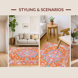 Ultra Soft Area Rug, Non Slip, Stain Resistant, Washable Area Rugs for Living Room, Bedroom, Bright Medallion Design with Cozy Feel(Orange)