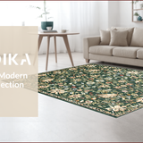 Ultra Soft Area Rug, Non Slip, Stain Resistant, Washable Area Rugs for Living Room, Bedroom, Elegant Rustic Leafy Design(Green)