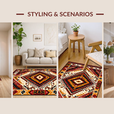 Ultra Soft Area Rug, Non Slip, Stain Resistant, Washable Area Rugs for Living Room, Bedroom, Rustic Earth Tone Ethnic Design(Red)
