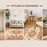 Ultra Soft Area Rug, Non Slip, Stain Resistant, Washable Area Rugs for Living Room, Bedroom, Rustic Circular Distressed Pattern(Ivory)