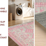 Ultra Soft Area Rug, Non Slip, Stain Resistant, Washable Area Rugs for Living Room, Bedroom, Bold Multicolored Textured Artwork(Pink)