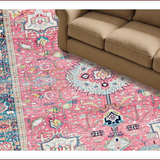 Ultra Soft Area Rug, Non Slip, Stain Resistant, Washable Area Rugs for Living Room, Bedroom, Rustic Soft Toned Geometric Beauty(Pink)