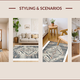 Ultra Soft Area Rug, Non Slip, Stain Resistant, Washable Area Rugs for Living Room, Bedroom, Elegant Distressed Vintage Motif(Gray)