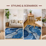 Ultra Soft Area Rug, Non Slip, Stain Resistant, Washable Area Rugs for Living Room, Bedroom, Dynamic Symmetrical Pattern Accents(Blue)