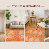 Ultra Soft Area Rug, Non Slip, Stain Resistant, Washable Area Rugs for Living Room, Bedroom, Eclectic Ogee Pattern with Warm Hues(Orange)