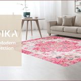 Ultra Soft Area Rug, Non Slip, Stain Resistant, Washable Area Rugs for Living Room, Bedroom, Delicate Romantic Rose Motif(Pink)