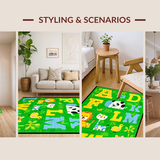 Ultra Soft Area Rug, Non Slip, Stain Resistant, Washable Area Rugs for Living Room, Bedroom, Whimsical Animal Alphabet Collage(Green)