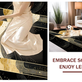 Ultra Soft Area Rug, Non Slip, Stain Resistant, Washable Area Rugs for Living Room, Bedroom, Sleek Contemporary Gold Accented Lines(Black)