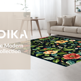 Ultra Soft Area Rug, Non Slip, Stain Resistant, Washable Area Rugs for Living Room, Bedroom, Contemporary Chic Floral Fusion(Black)