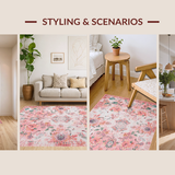 Ultra Soft Area Rug, Non Slip, Stain Resistant, Washable Area Rugs for Living Room, Bedroom, Sophisticated Textured Symmetrical Layout(Pink)