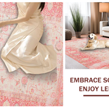 Ultra Soft Area Rug, Non Slip, Stain Resistant, Washable Area Rugs for Living Room, Bedroom, Trendy Light Floral Aesthetic(Pink)